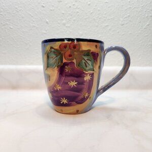 Starbucks Coffee Mug Hand Painted Italy Christmas Winter Holly Berry Stocking‎